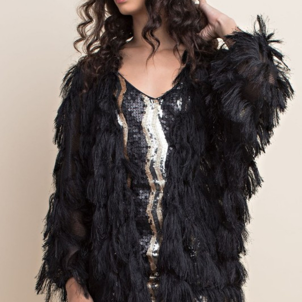 Fringy light black cardigan!